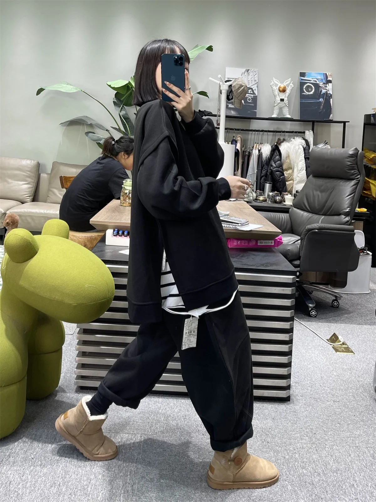 Winter Casual Fashion Set Women's Loose Pullover Split