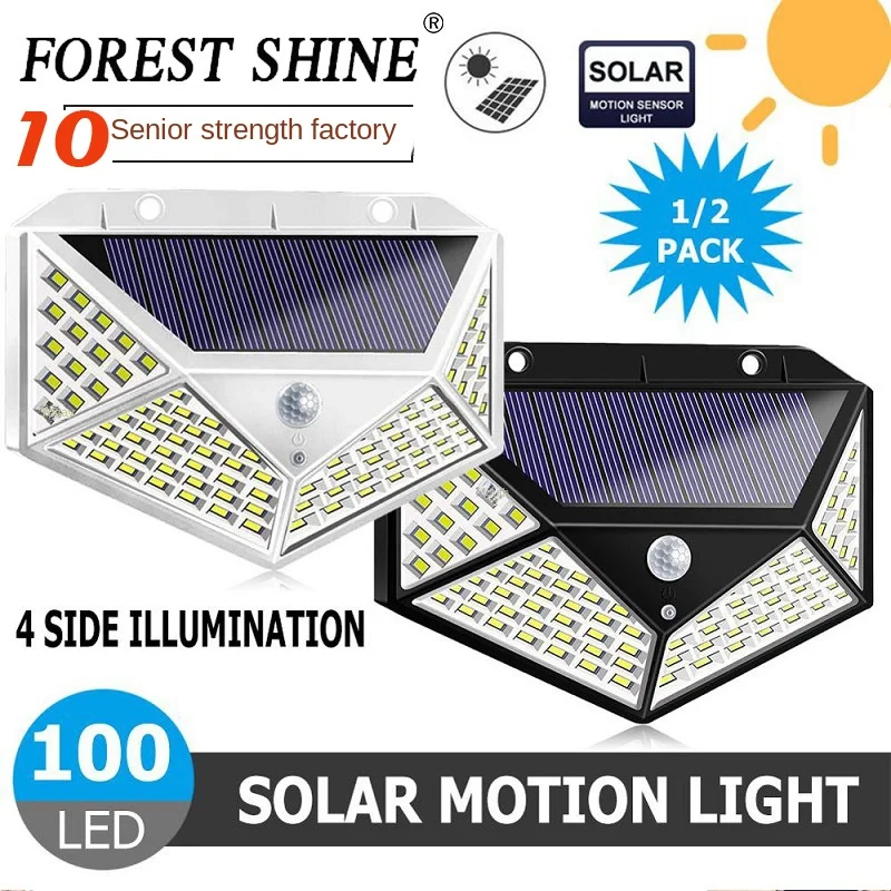 

New Outdoor Solar Garden Lamp 100led Solar Rechargeable Wall Lamp All Sides Luminous Infrared Sensor Lamp