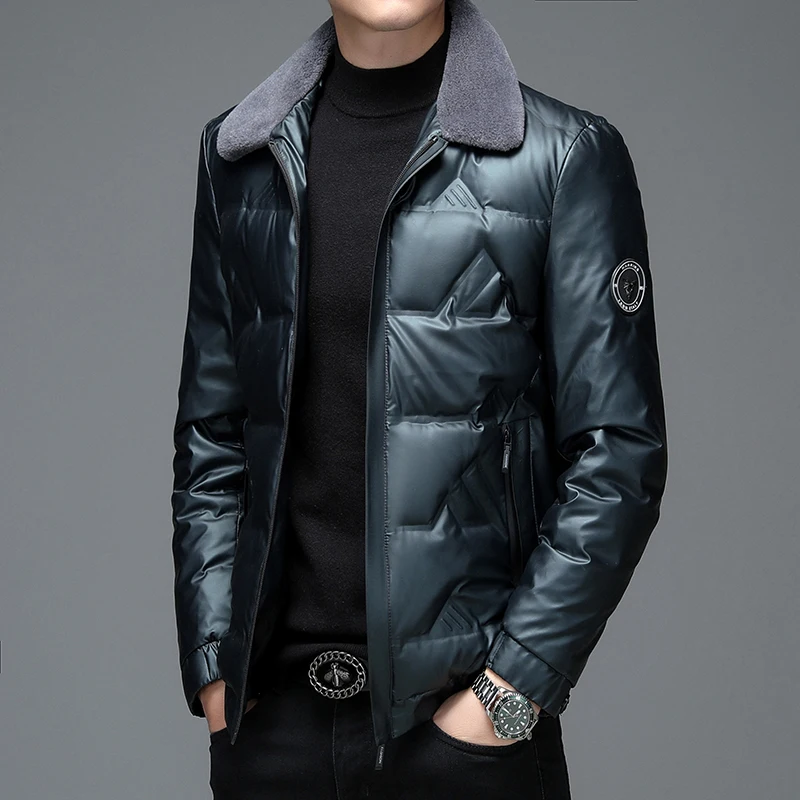 

Color Fur White Solid Outwear Jackets Duck Down Casual Mens Puffer Collar Coats Thick Business Clothes Warm Parkas Grade Top 90%