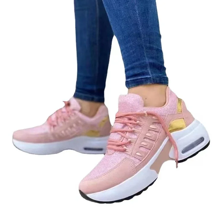 2025 New Ladies Sneakers Lace Up Wedge Heel Vulcanized Shoes Thick Sole Air Cushion Casual Shoes Large Size 43 Women's Shoes