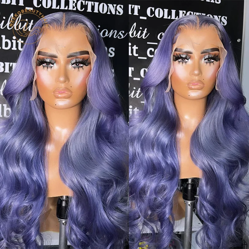 Transparent Lace Frontal Wigs Lavender Purple Wavy Hair 13X4 Lace Front Wig Red Blue Orange Colored Human Hair Wigs For Women