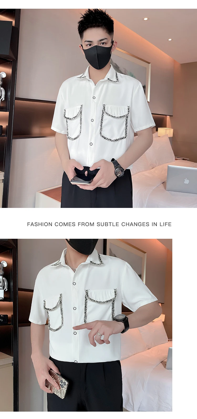 2023 Summer Ice Silk Shirt for Men Short Sleeve Loose Casual Shirts Fashion Streetwear Social Party Tuxedo Blouse Men Clothing