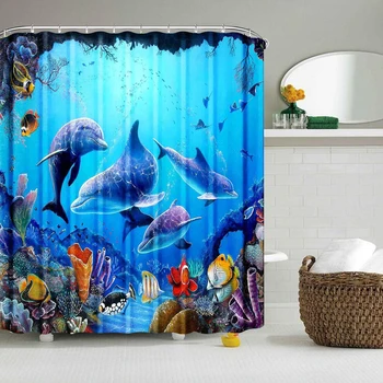 Dolphin Shower Curtain with Hooks 1