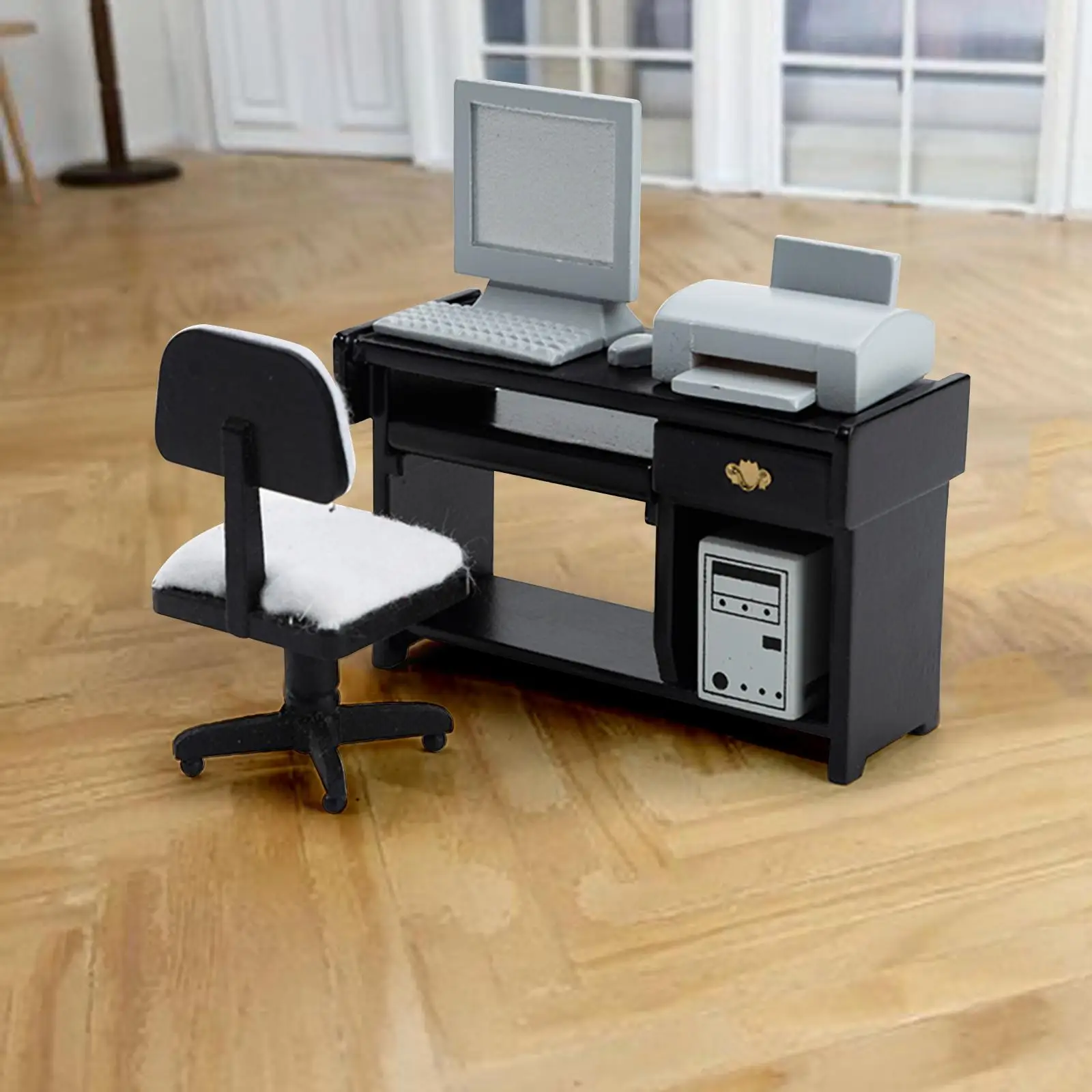 

Miniature Office Chair Set Kids Gifts Decor for 1/12 Dollhouse Life Scene