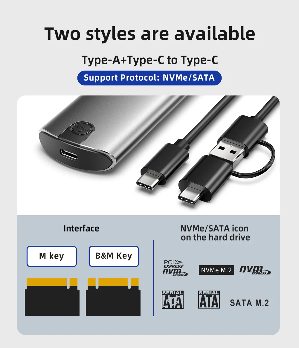 laptop hard disk external case Netac M.2 NVMe SSD Case 10Gbps External Hard Drive Box M2 SATA HDD Case Type C to C with adapter HD HDD External Enclosure 3.5 hdd external case