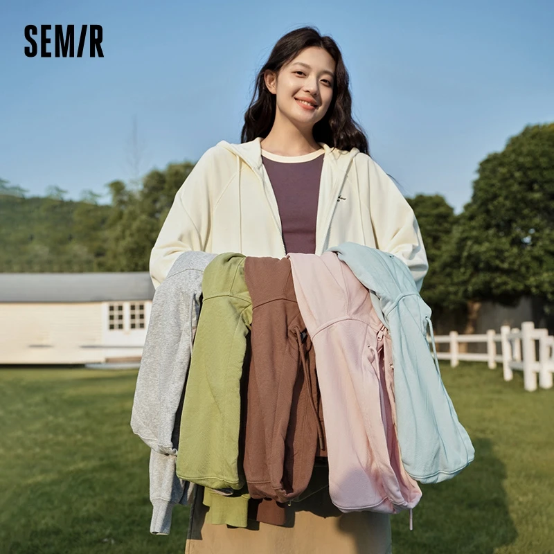 Semir Jacket Women Loose-Fit Plum Blossom Jacket Inserted Shoulder Sleeves Embroidery 2024 New Autumn Casual Hooded Jacket 2