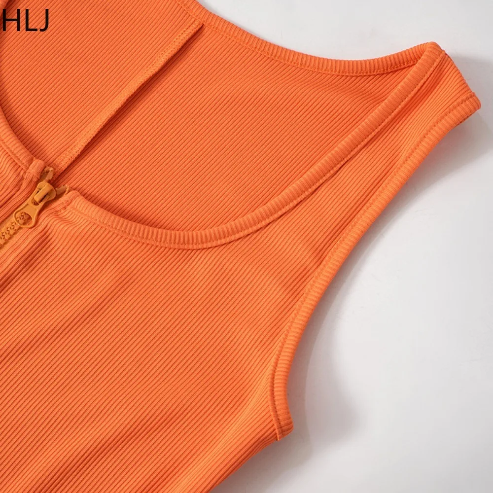 HLJ Summer New Solid Color Bodycon Sporty Rompers Women U Neck Sleeveless Backless Zipper Slim Jumpsuits Fashion Overalls 2024