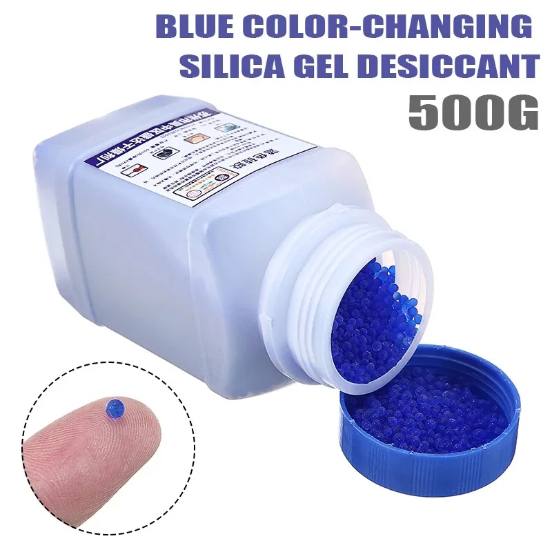 Reusable Indicating Silica Gel Dehumidifier Desiccant Tin Canister from Dark Blue Change to Pink