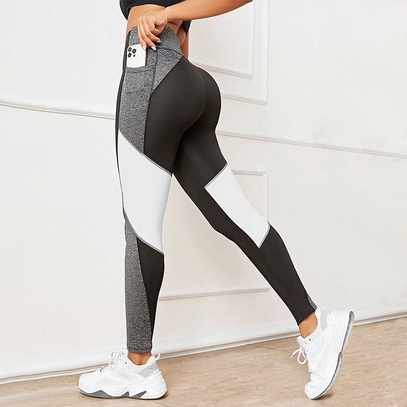 Yoga Pants Colorblocked High Waist Women Tummy Control Workout Leggings With Pockets