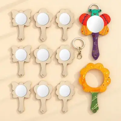 18Pcs 작은 나무 거울 그림 그리기용 미완성 공예 거울 반짝이 장식 어린이 DIY 휴대용 거울 아트