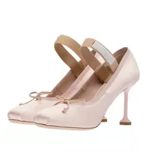  Cozy Mary Janes Designer Sandals Ballerina Pumps Heels Bow Women ShoesShallow Zapatos Mujer Satin Chaussure Femme Luxury Tacone 