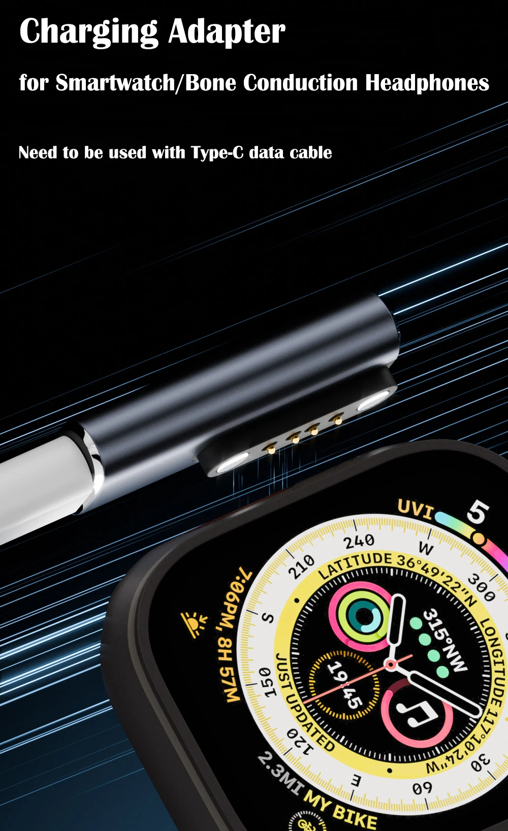 Bone Conduction Headphone Charging Adapter Indicator Light Aluminium Alloy Type-C to 7.62 2/4 Pin Converter Stable Safe