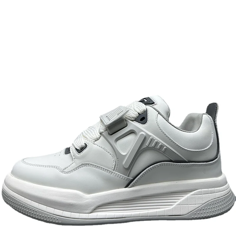 

European Original Design Casual Skateboard Shoes for Men Genuine Leather Color Matching Heightened Fashionable Sports Shoes Male