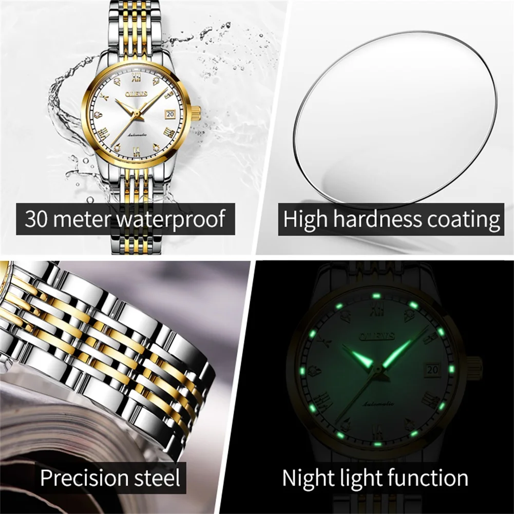 OLEVS 6602 Women's Watch Date Original Automatic Ladies Wristwatch Fashion Waterproof Roman Scale Mechanical Watch For Women