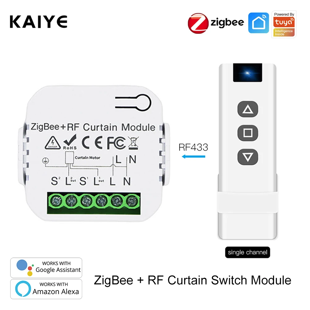 

Модуль переключателя для штор Tuya ZigBee Smart RF433, модуль для моторизованных роликовых жалюзи, управление через приложение Alexa Google Home