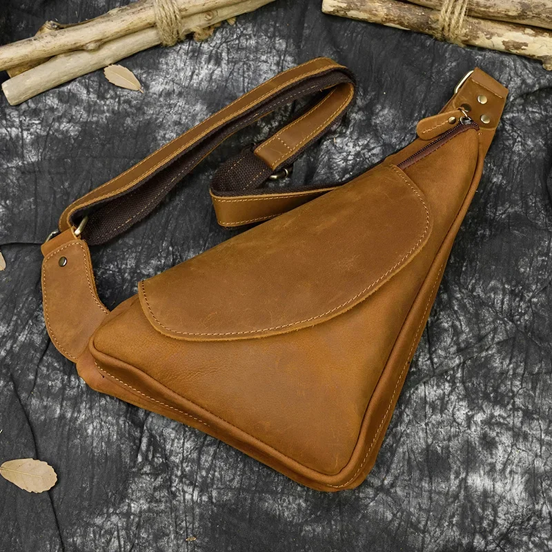 Genuine Leather Crossbody Bag for Men Outdoor Chest Pack