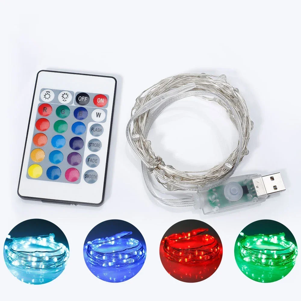 

Christmas Tree Decorations USB Holiday Garland Lamp Fairy RGB LED Copper Wire Light String for Outdoor Wedding Party Home Decor