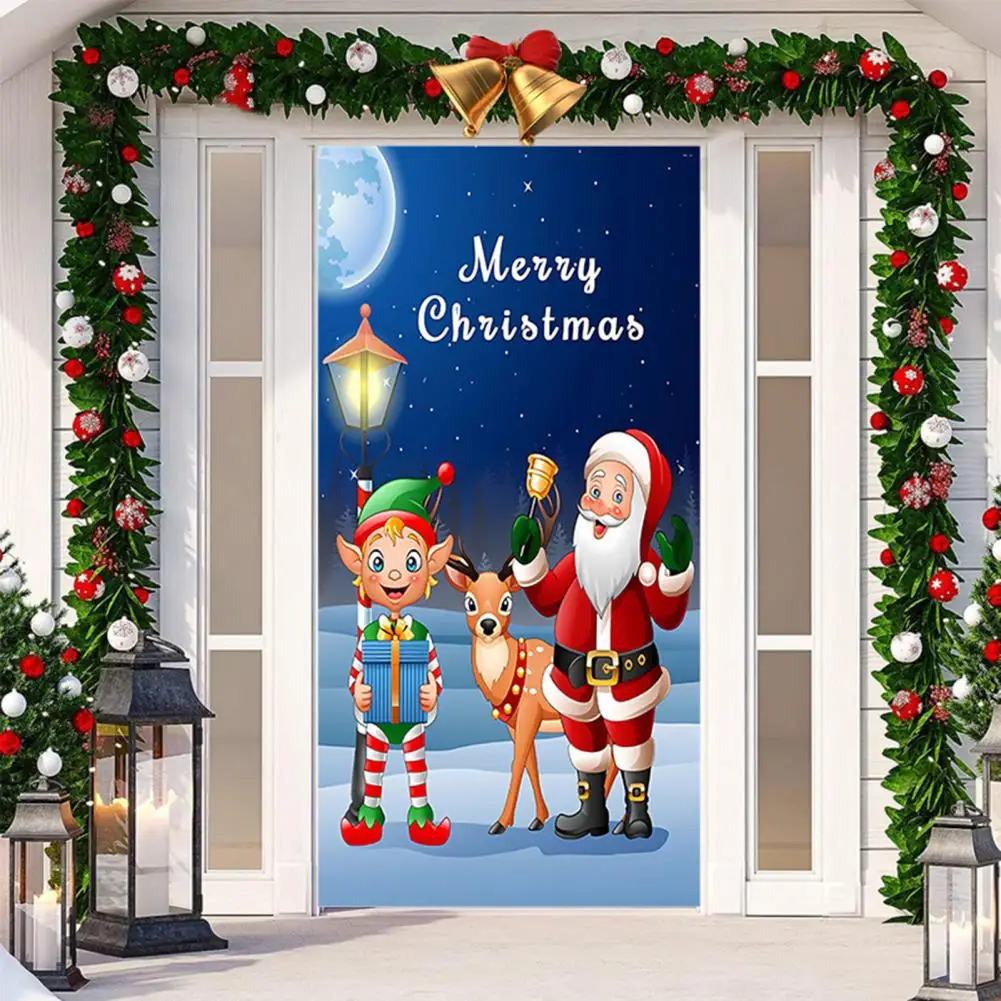 

Polyester Door Christmas Door Decor Festive Christmas Door Cover Santa Claus Snowman Backdrop for Home Front Door Decoration