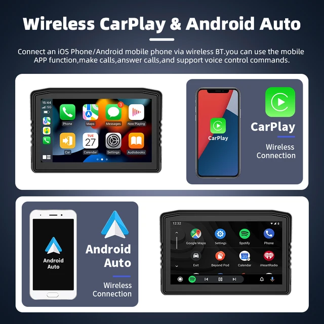 EKIY 6.25" Wireless CarPlay Moto Android Auto Portable Digital Dashboard Anti Theft Removable Screen GPS Motorcycle Navigation 3