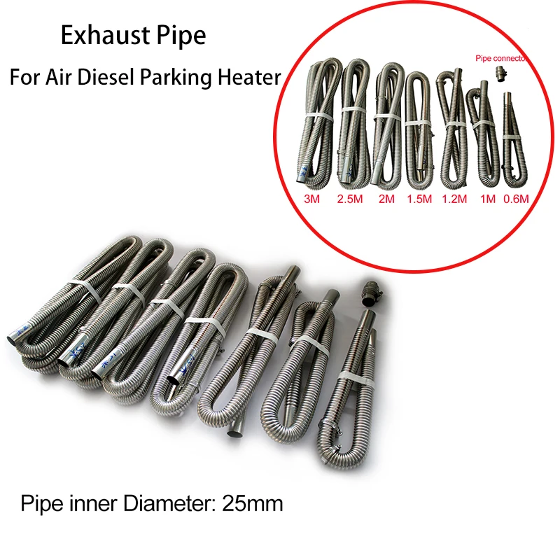 Air Diesel Parking Heater Stainless Steel Exhaust Pipe Tube Gas Vent Hose 60cm 100cm 120cm 150cm 200cm 250cm 300cm For Car Etc