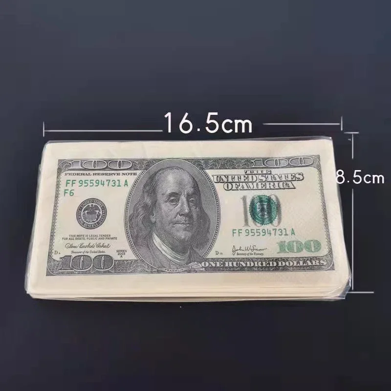 10pcs 2-Ply Theme Party Large Creative 100 US Dollar Drawing Paper Art Printing Square Napkin Netflix Paper Placemat Paper Napkins