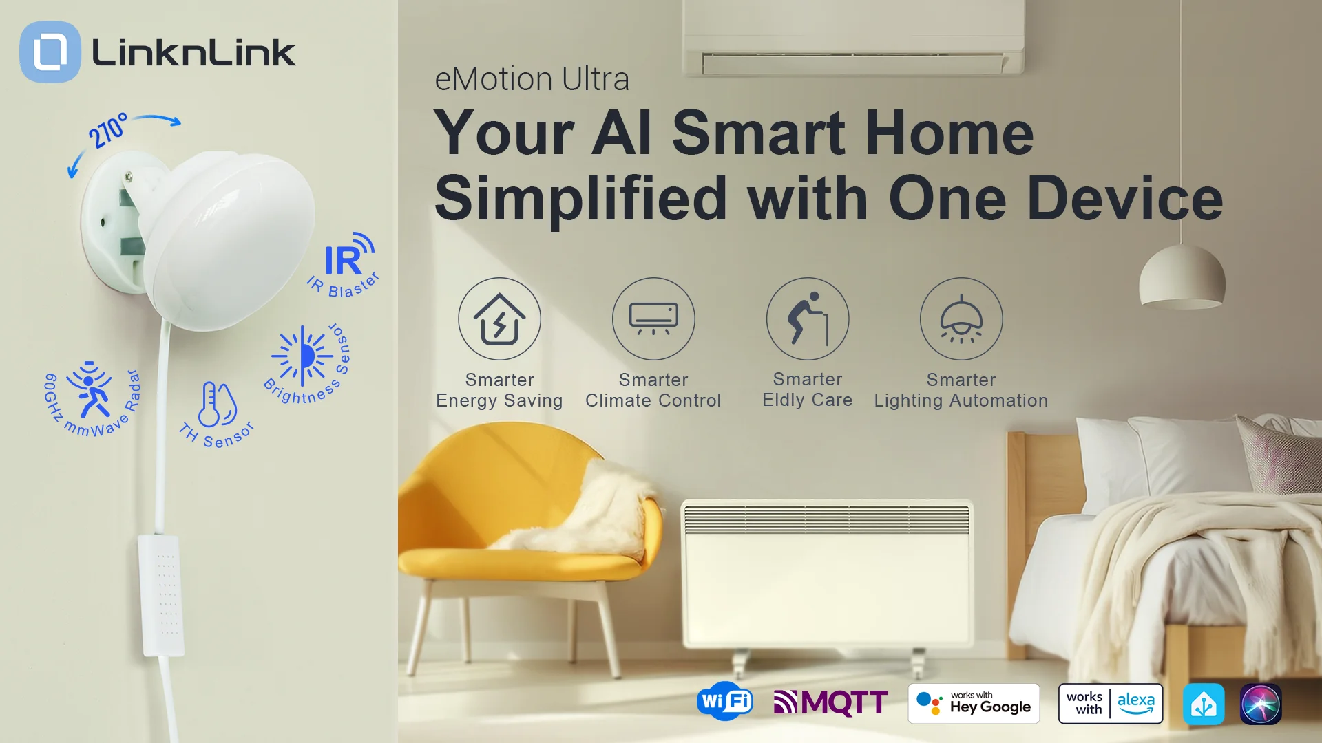 LinknLink eMotion Ultra 60GHz mmWave Radar WiFi Smart Presence Sensor,IR,Brightn