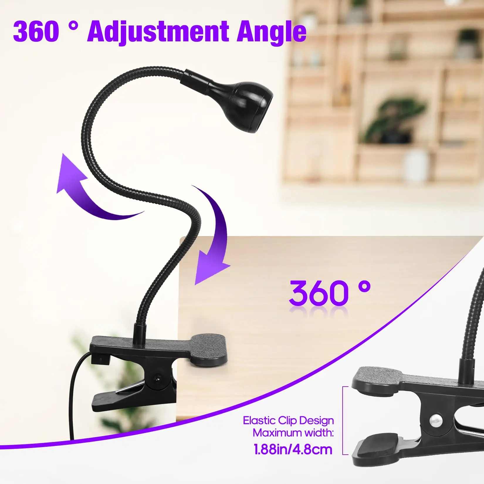 클립형 3W UV 네일 램프 395nm LED 플렉시블 360 ° 회전식 USB 휴대용 책상 조명 젤 네일 건조기 경화 램프 매니큐어 선물용