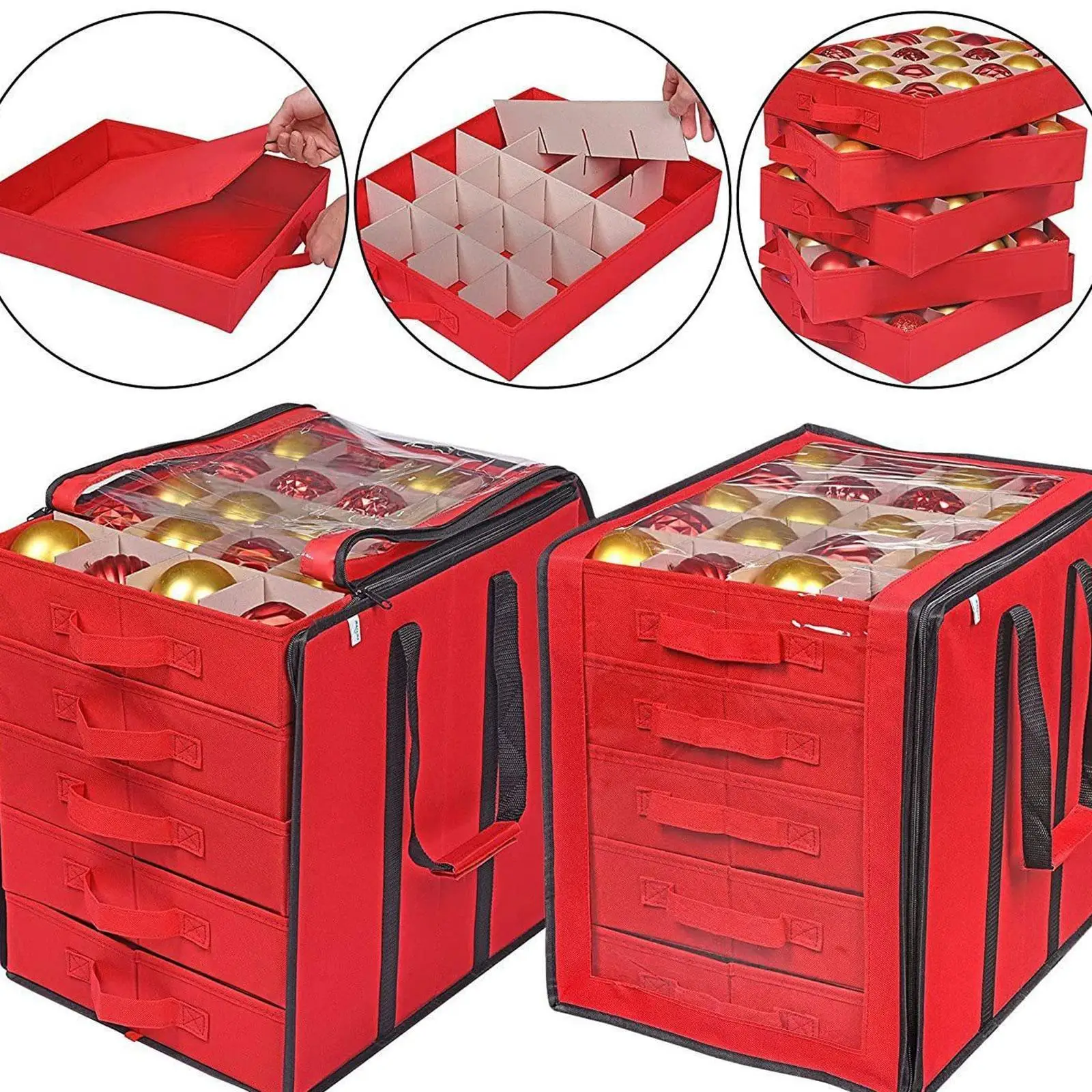 Christmas Ornament Storage Box Container Bin with Dividers Drawer Organizer for Fireplace