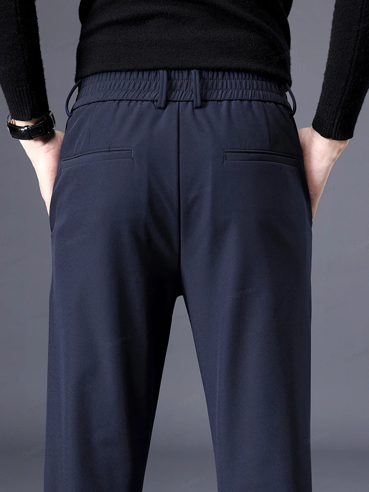 Autumn Winter Stretch Casual Pants Men Thick Business Stretch Slim Elastic Waist Jogger Korean Classic Outdoors Trousers Gift 5