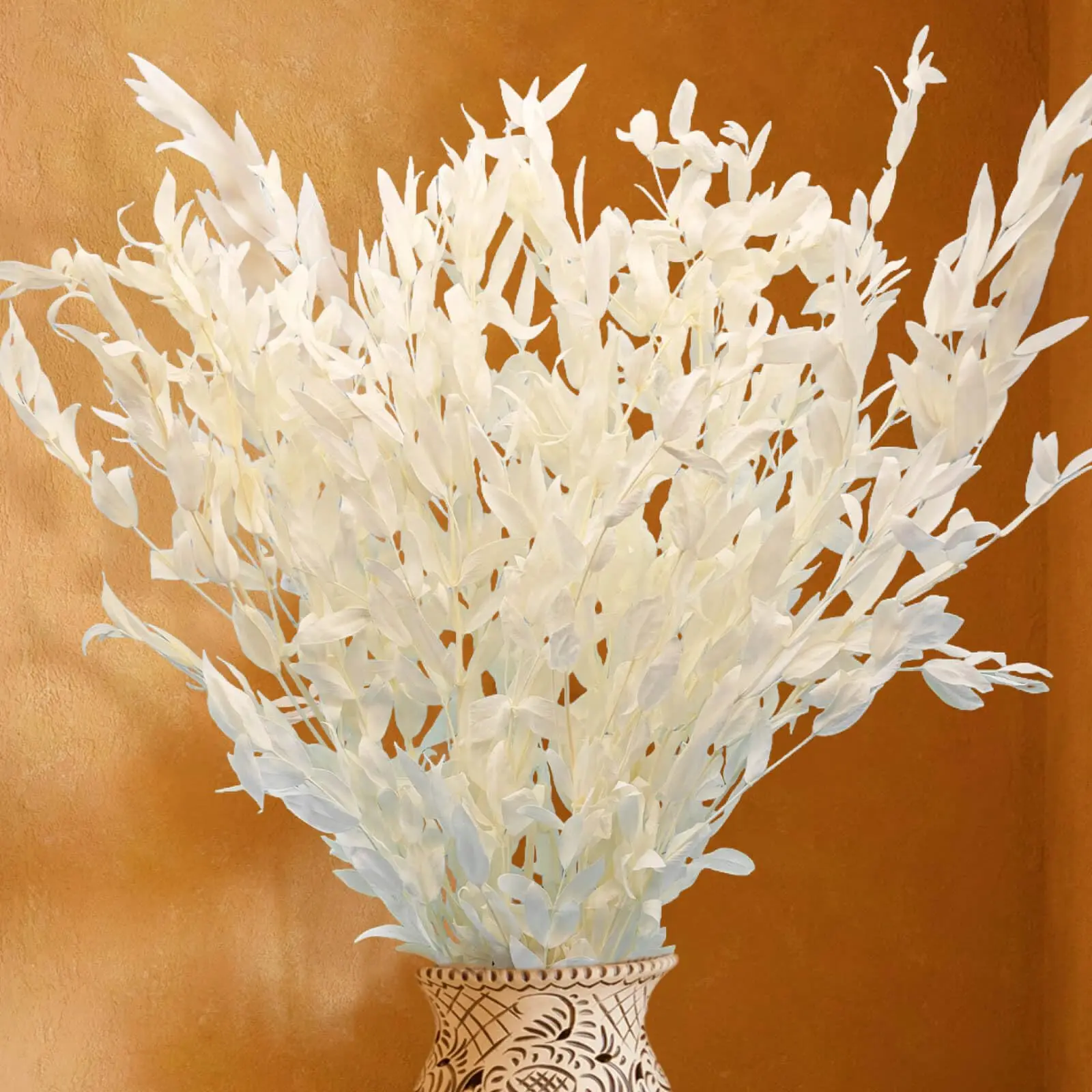 

Dried Real White Eucalyptus Ruscus Stems,Natural Fresh Preserved Eucalyptus Leaves Bundles for Home Wedding Boho Party Decor DIY