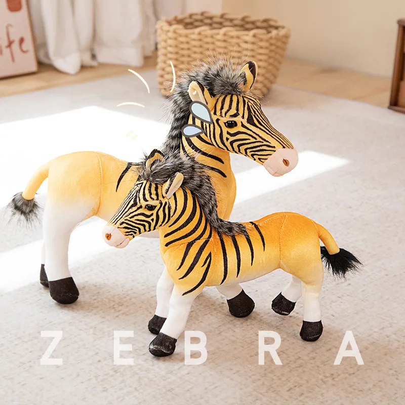 Simulation Standing Yellow Zebra Plush Toy Realistic Horse Stuffed Animals Doll Photography Props Kids Christmas Birthday Gifts dvotinst newborn photography props wooden red christmas sled car trolley baby shooting fotografia accessories studio photo props