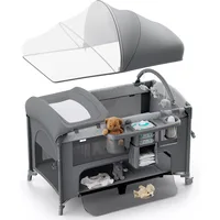 4 in 1 Baby Bassinet, Pack and Play, Bedside Crib Sleeper, Diaper Changer - Comes with Mattress, Mosquito Net，Bottom Storage 1