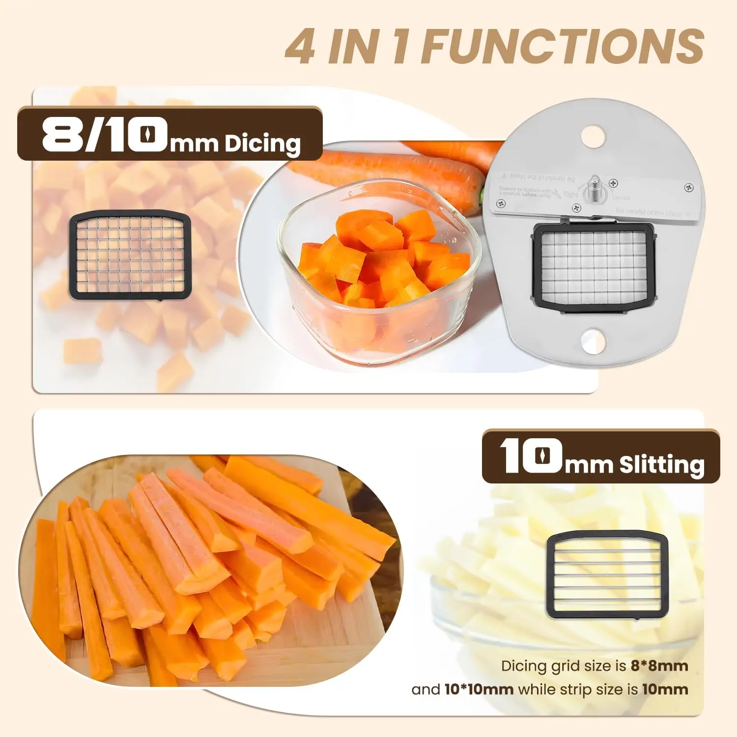 4 in 1 Electric Vegetable Slicer Dicer Shredder & Strip Cutter, Commercial Multifunctional Chopper for Veggies & Fruits,