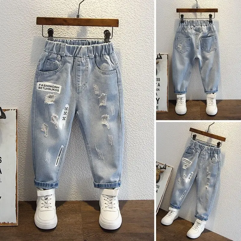 Jungen Herbst Winter neue Mode hohe Taille Denim lässig vielseitig westlichen Stil einfarbig bequeme Kinder Kinder hose – Detail 4