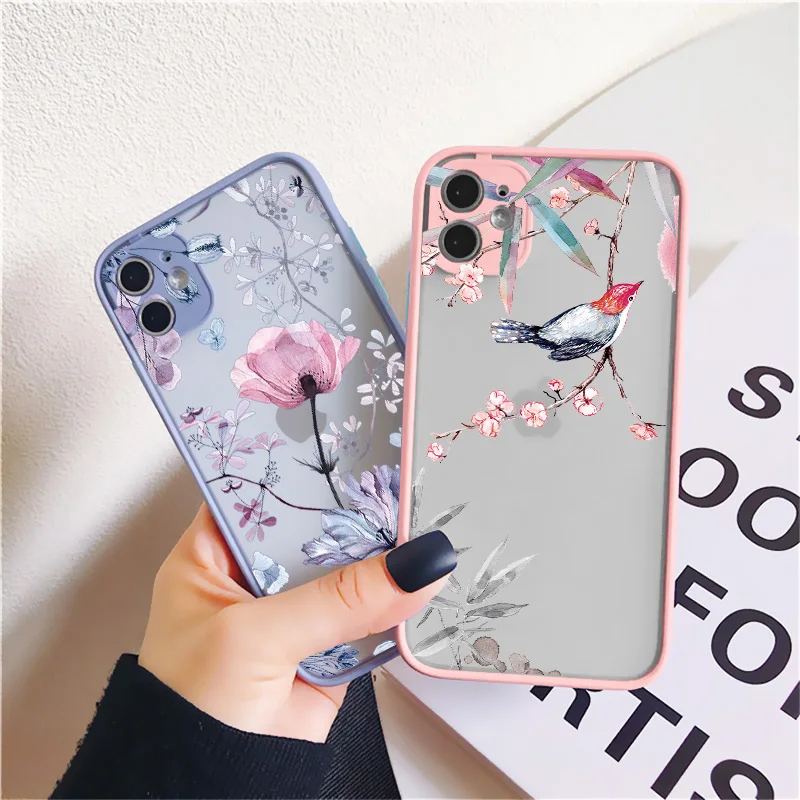 Vögel Aquarell-Malerei Handyhülle für iPhone 16 17 Pro Max X XR XS 15 16 14 Plus 12 13 14 Mini 11 Pro Max Rückseite Blumen-Design