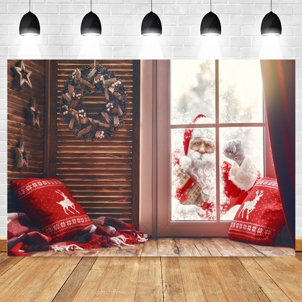 Sfondo per finestra della vigilia di Natale, albero di Natale, regalo, sfondo, striscione di Buon Natale, decorazioni per scene di neve invernale, accessorio per fotografia - Italia
