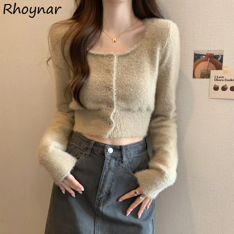 

Cardigan Women Crops Soft Cozy Retro Solid Ladies Hotsweet Autumn Korean Style Student Knitwear All-match Ins Aesthetic Jumpers