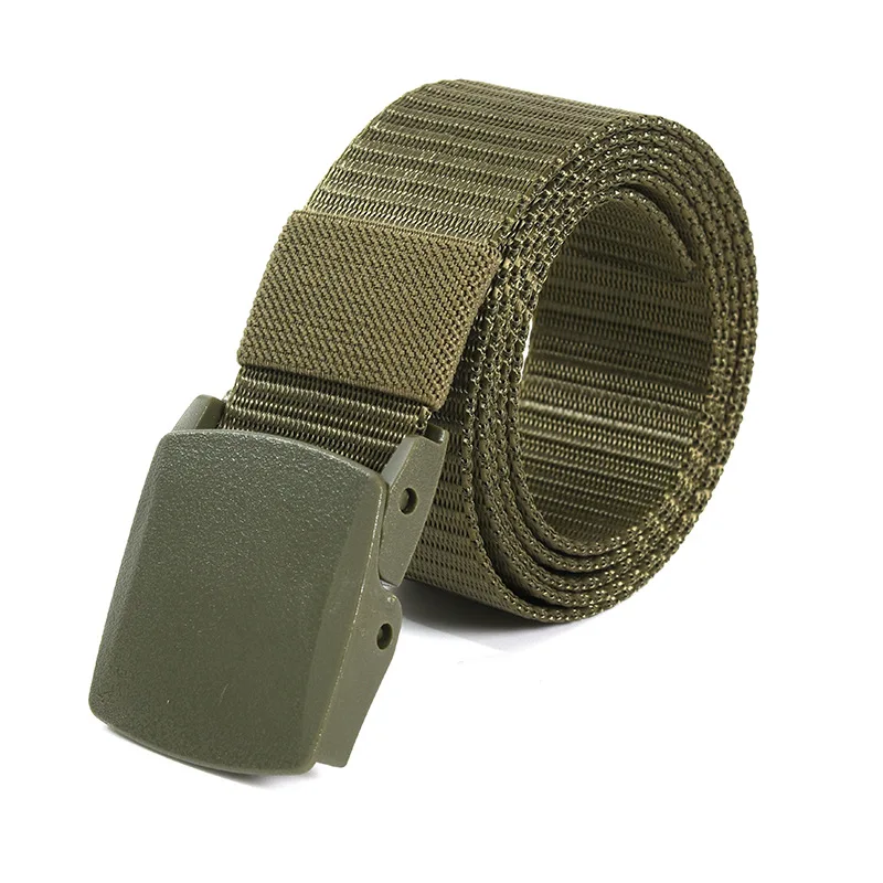 Men's Canvas Belt Plastic Buckle Metal-Free Tactical Waist Belt Outdoor Hiking Webbing Nylon Belt Women's Belt Neutral Belts New