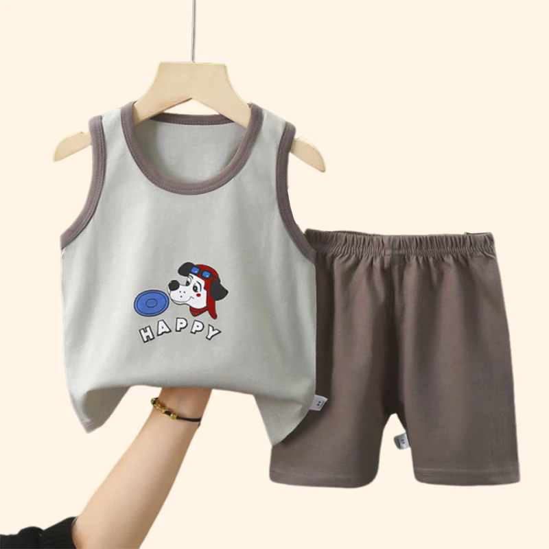 Cotton Kids Vest Set with Cartoon Print – Summer Baby Boy Girl Two-Piece Outfit Children Sets Kids Clothes 4