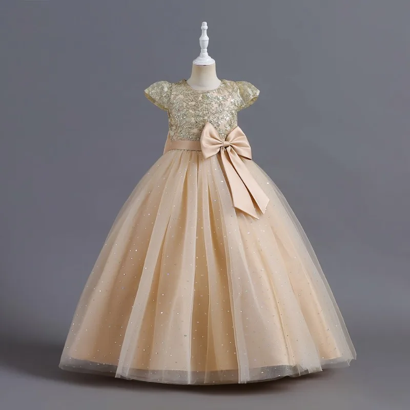 

Girls' Dress Large Children's Sleeveless Sequins Wedding Dress Flower Child Watch Princess Ground Length Girls Party Ball Gown