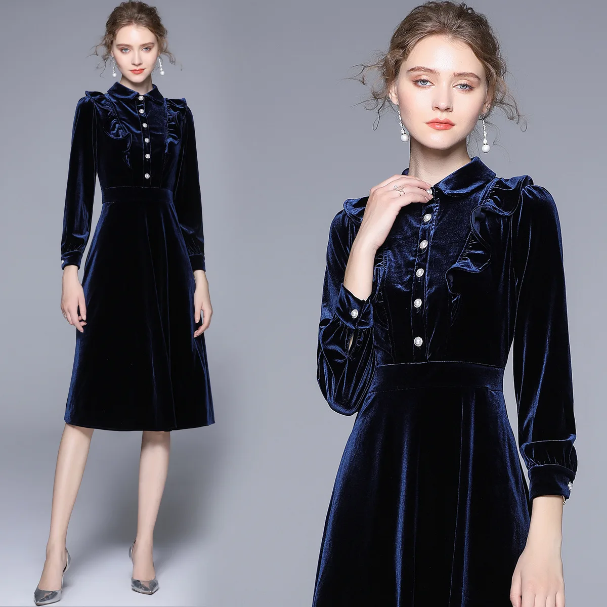 

Golden Velvet Dress 2023 Autumn New Elegant Aristocratic Temperament Age-old Banquet Evening Dress Slim Dress