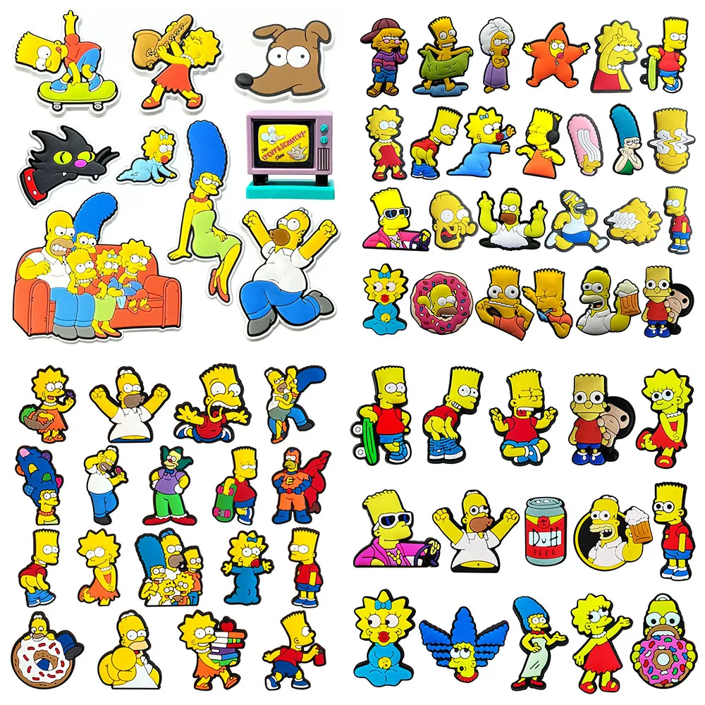 9-25 Stück Trendige Simpson-Schuh-Charms Cartoon-Slides Clog-Sandalen Schuhdekorationen Zubehör für Weihnachts- und Geburtstagsgeschenke