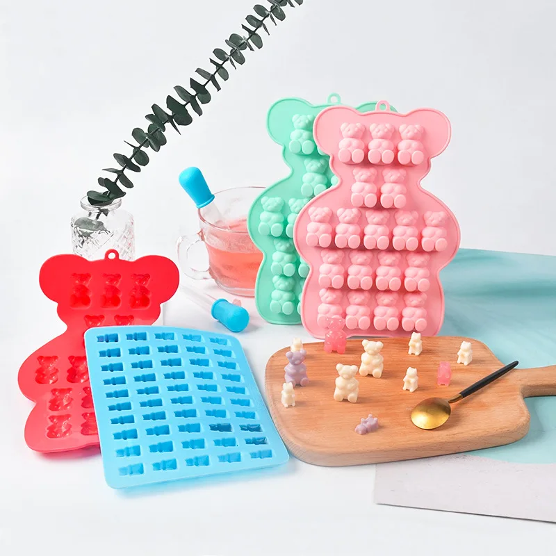 

50 Grids Gummy Bear Silicone Mold DIY Jelly Pudding Candy Trays Chocolate Moulds Cake Baking Decorating Tools With Dropper