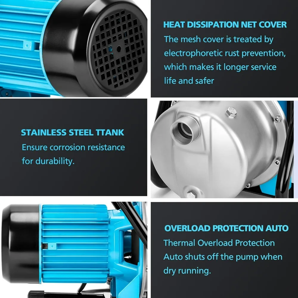 Portable 1.5HP Shallow Well Pump for Efficient Water Transfer, Garden Irrigation, and Lawn Fountain Boosting