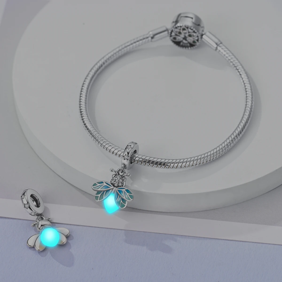 925 Silver Charm Beads Glowing Luminous Firefly Butterfly Pendant fit Bracelet Charm Making Jewelry