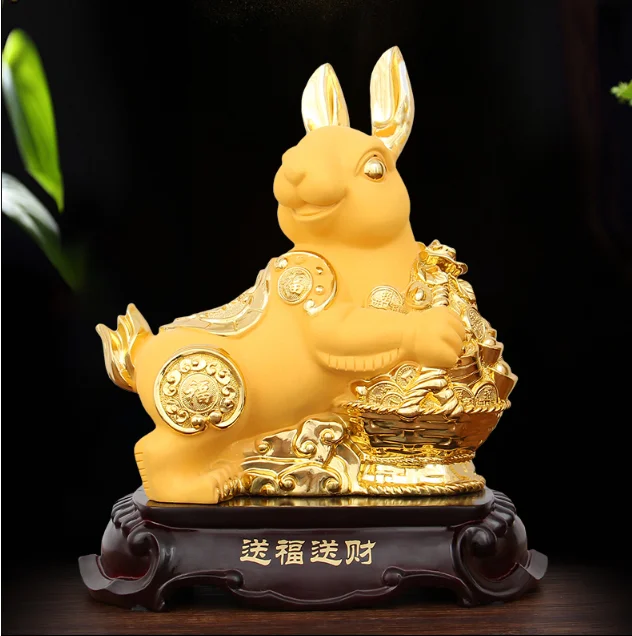 

Chinese Style Fengshui Lucky Money Rabbit Zodiac Resin Statue Desk Living Room Ornaments Housewarming Christmas Gifts