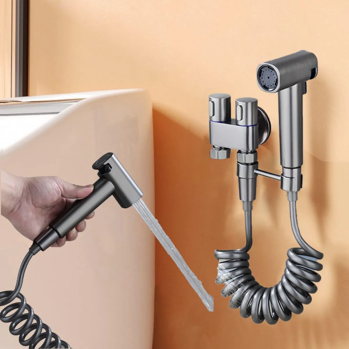 1 ชิ้นห้องน้ํามือถือ Bidet Sprayer 2-Speed สเปรย์ปืน, 1-in 2-Out Dual-Control วาล์ว, 78.74 นิ้ว, สะโพกทําความสะอาด, เครื่องซักผ้าและห้องน้ํามือถือ Bidet อุปกรณ์เสริม 1