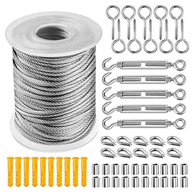 

30M Steel PVC Coated Flexible Wire Rope Soft Cable Transparent Stainless Steel Clothesline Diameter 2mm Kit