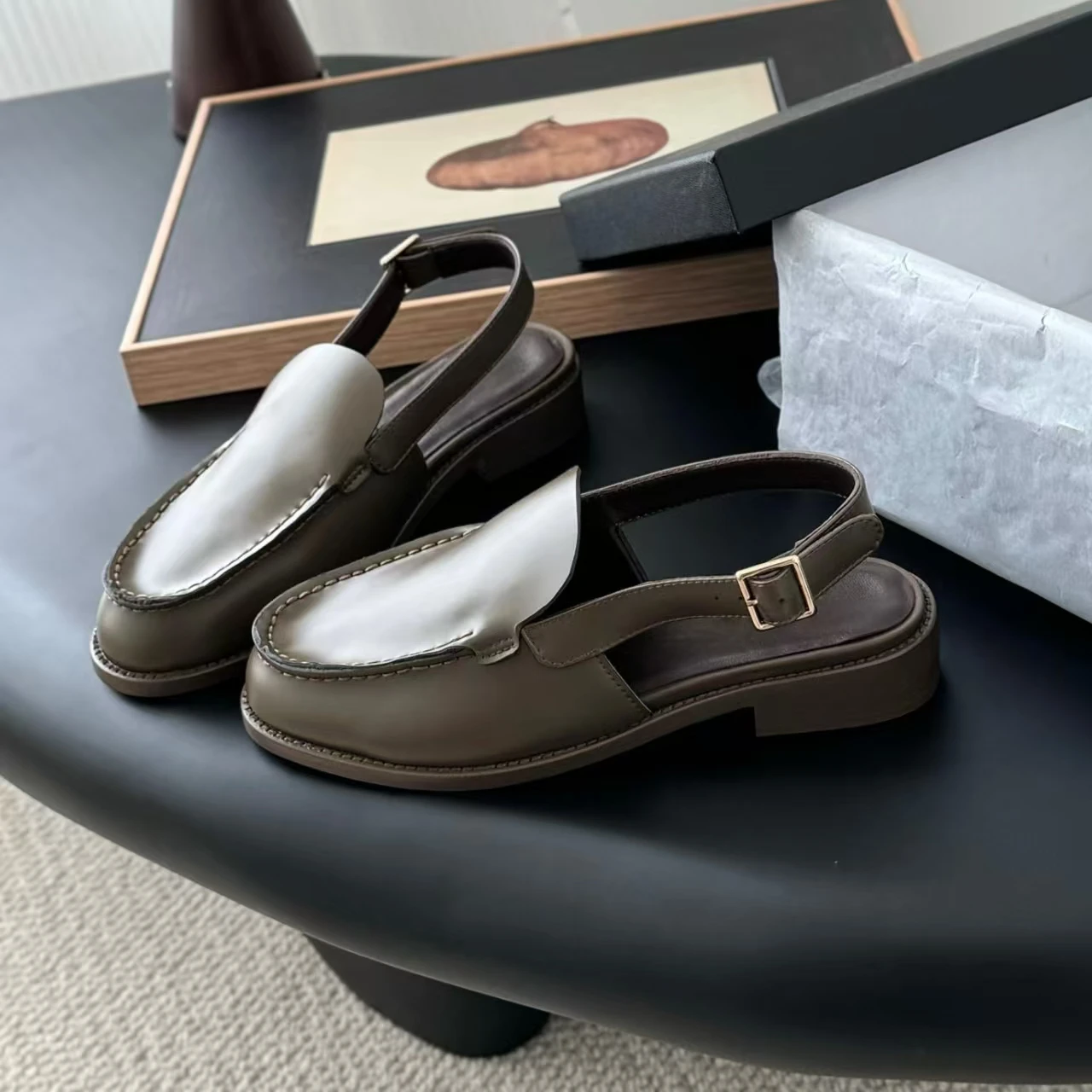 Fashion Spring Newest Genuine Leather Round-Toe Slingback Woman Sandals Mules Shoes Loafers Female Clogs Zapatos De Mujer