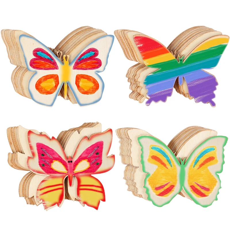 10pcs Unfinished Wooden Butterfly Blank Slice Kids Painting Toy Easter Home Decoration Wedding Birthday Party Gift DIY Crafts
